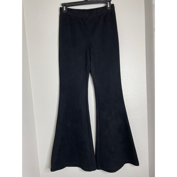 Forever 21 Black Flare Pants M Y2K 70s Retro High Waist Bell Bottom Suede Style - Picture 2 of 6